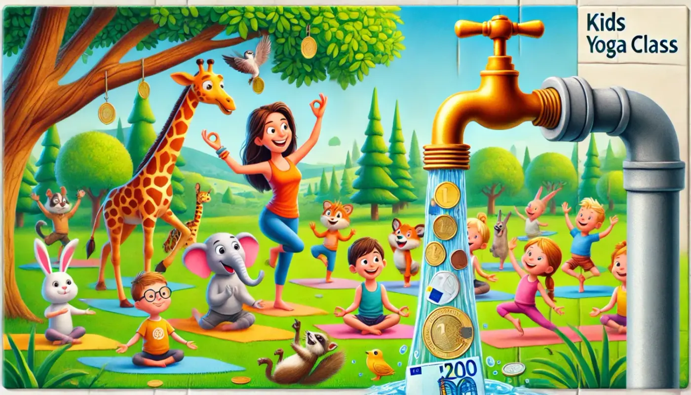 Cours de Kids Yoga joyeux avec une professeure et des enfants